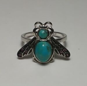 BBJ  925 Silver Turquoise Bumble Bee Ring Sz 9-1/2
